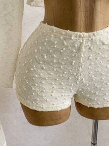 SHEIN WYWH Bộ 2 món áo croptop tay dài lệch vai và quần short dành cho nữ. - Màu be - Xem 5