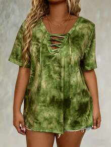 EMERY ROSE Camiseta de talla grande de verano informal con estampado de teñido anudado y tirantes cruzados - Multicolor - Ver 4