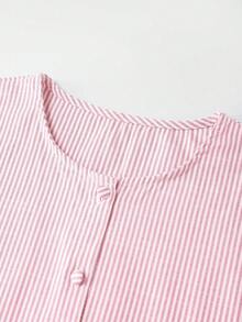 SHEIN Franclia Camisa de mujer de cuello redondo con botones y rayas - Multicolor - Ver 3