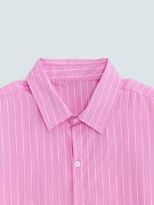 Modcrash Men's Casual Loose Striped Short Sleeve Shirt, Spring To Summer - Watermelon Pink - View 5