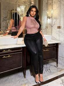 NU&NOW Áo tank top nữ cỡ lớn, kiểu dáng gợi cảm, khoét lỗ, rách rưới, thích hợp mặc hàng ngày. - Bụi hồng - Xem 4