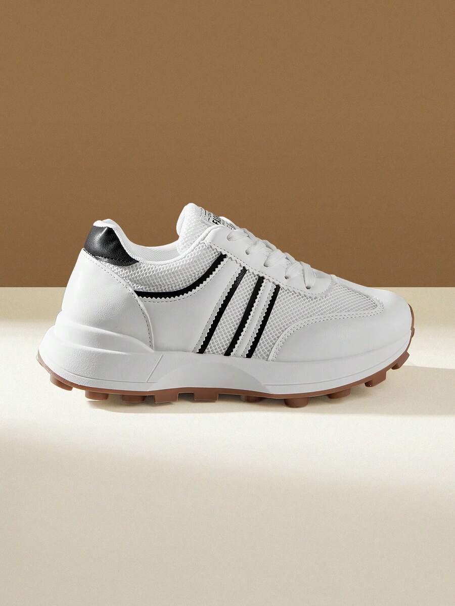 CUCCOO EASI Giày nữ đế dày, mũi tròn, buộc dây, kiểu dáng thường ngày. - Đen và trắng - Xem 1