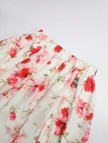 SHEIN LUNE 女款優雅花卉印花喇叭裙，夏季休閒派對度假假日，復古波希米亞街頭風 - 彩色 - 查看 3