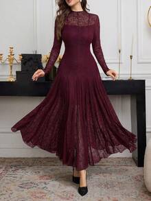 Modelyn Elegant High-End Black Lace Flowy Dress, Spring/Summer - Red Violet - View 7