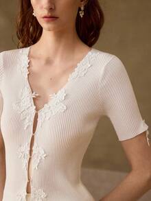 MOTF PREMIUM Áo khoác cardigan mỏng nhẹ, thêu họa tiết, thích hợp cho mùa xuân và hè. - trắng - Xem 1