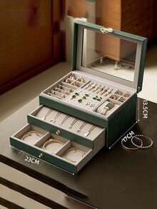 1pc Light Luxury Elegant Jewelry Storage Box, Suitable For Storing And Displaying Rings, Bracelets, Necklaces, And Earrings. High End Exquisite Multi-Layer Drawer Style Jewelry Storage Box With Large Capacity - Green - View 9
