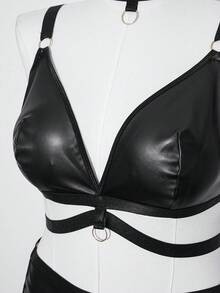 AltCore 3件套女士性感PU皮革紧身迷你裙内衣套装 - 黑色 - 查看 8