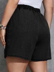 Firerie Plus Size Washed Denim Casual Shorts, Summer - Black - View 2