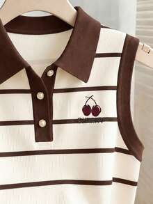 Resyla Women's Striped Cherry Print Casual Versatile Daily Wear Top - Multicolor - View 3
