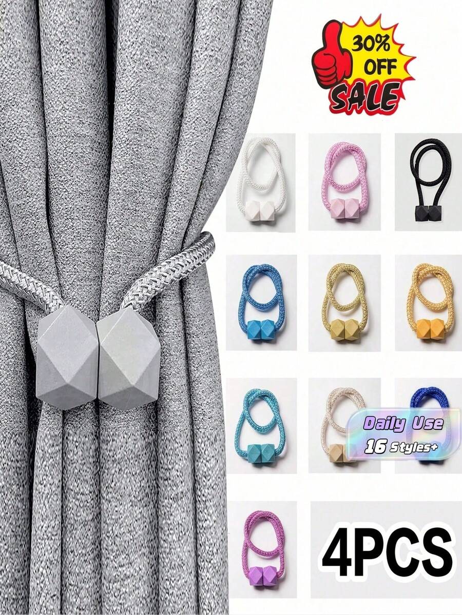 SHEIN 4 PIEZAS de Agarradores de cortina magnéticos - Diseño de cuerda de poliéster gruesa moderna, clips de cortina magnéticos fuertes para dormitorio, sala de estar, cocina - Decoración del hogar, tratamiento de ventanas, accesorios para cortinas opacas, elegantes y duraderos - Multicolor - Ver 1