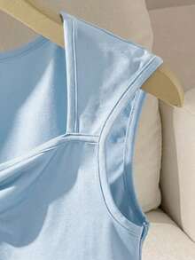 SHEIN Tween Girls' Baby Blue Solid Color Ruched Bust Sweet School Girl Casual Shrug T-Shirt,Suitable For Summer,Back-To-School,Holiday,Outdoor Picnic Wear - Blue - View 3