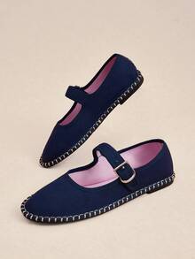 Rosivie Women's Round-Toe Velvet Mary Jane Flats - Stylish, Elegant And Luxurious. Adjustable Buckle Straps For Easy Wear, Comfortable For Daily Commute, Banquets And Work. - Navy Blue - View 7