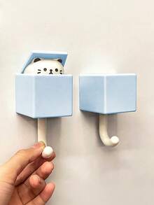 1 pieza Gancho de pared con forma de dibujo animado lindo - Colgador adhesivo para dormitorio, sala de estar y cocina, soporte para toallas y llaves sin taladro, montaje decorativo en la pared para colgar bolsos, sombreros y ropa, organizador para volver a la escuela - Multicolor - Ver 7
