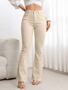SHEIN PETITE Women's Casual Versatile Solid Color Flare Jeans - Multicolor - View 4