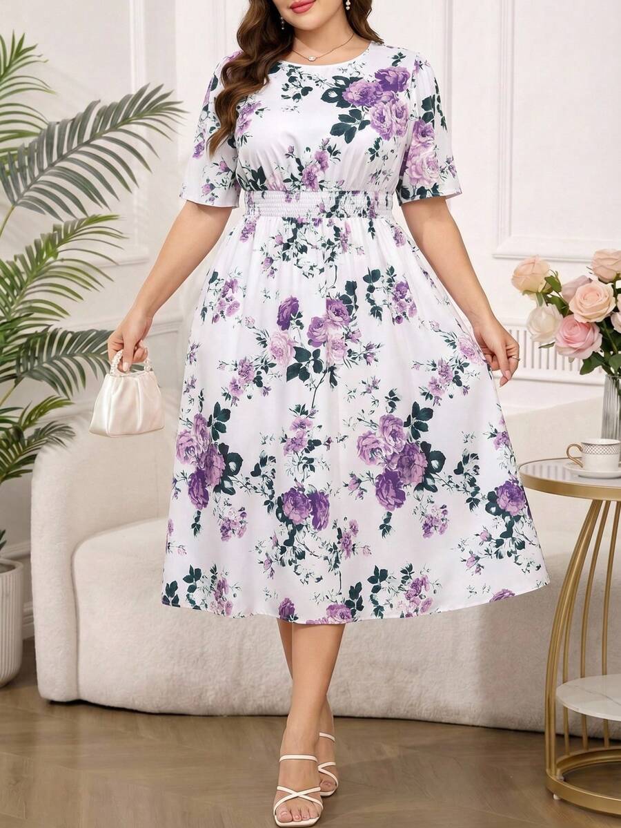 SHEIN Clasi 大码优雅印花连衣裙，夏季