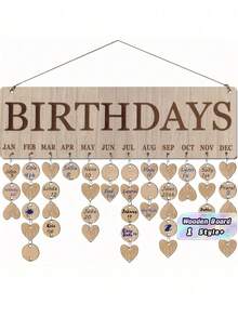 1 Set Wooden Family Birthday Reminder Board Wall Mounted With Labels Calendar Display Stand For Home Classroom Office Birthday Gift Mom Teacher Grandmother - Multicolor - View 1