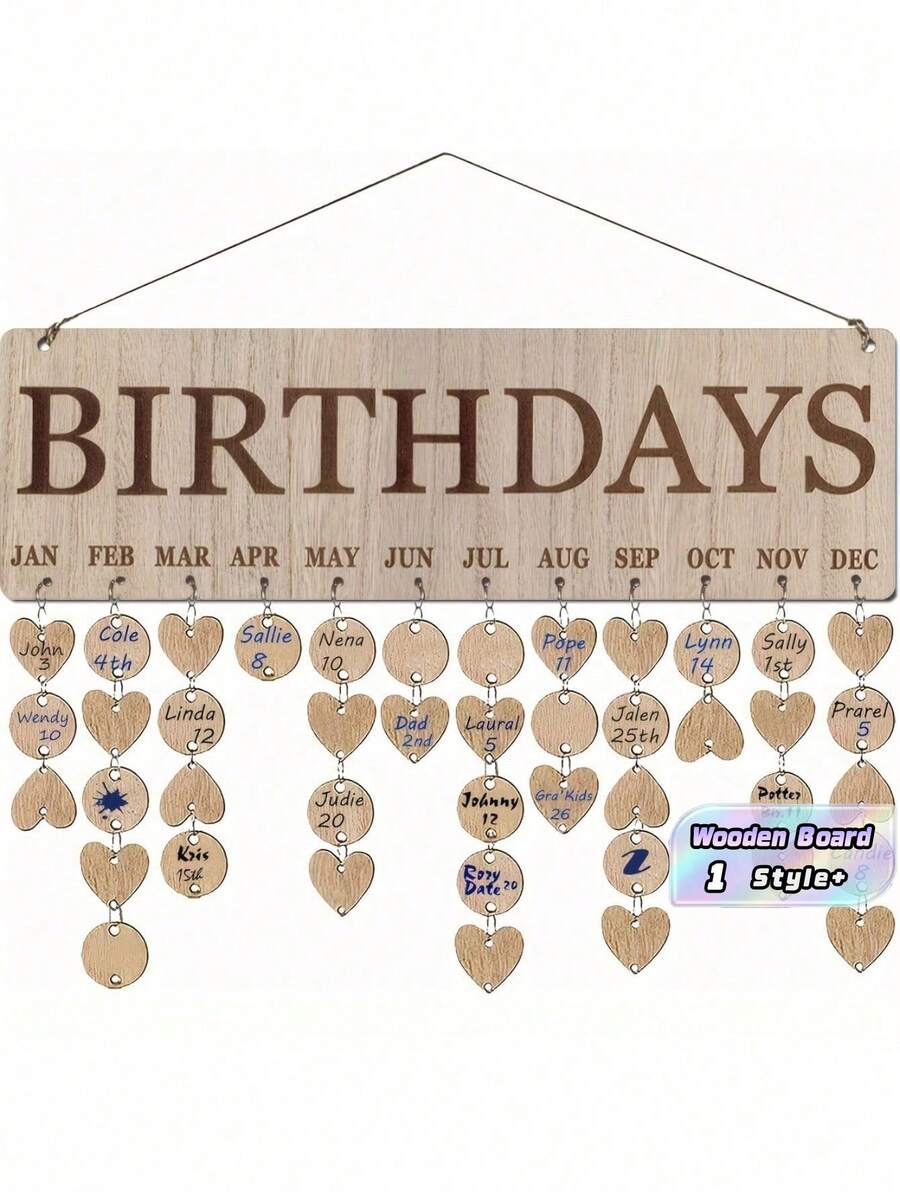 1 Set Wooden Family Birthday Reminder Board Wall Mounted With Labels Calendar Display Stand For Home Classroom Office Birthday Gift Mom Teacher Grandmother - Multicolor - View 1