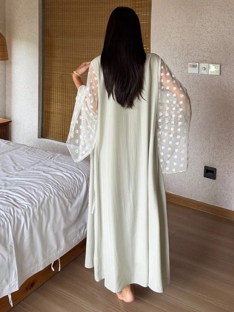 Women's Elegant Mesh Patchwork Camisole Nightgown & Robe Set, Summer