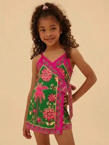 Travachic KIDS Bộ áo liền quần họa tiết hoa nhí đồng bộ cho mẹ và con gái, trang phục thường ngày cho kỳ nghỉ. - màu xanh lá - Xem 4