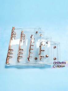 1 pieza Anillo de carpeta transparente en color oro rosa de varios tamaños que incluye papel de recambio, álbum de pegatinas, cierre de sello para scrapbooking, diario y organización de oficina - Multicolor - Ver 1