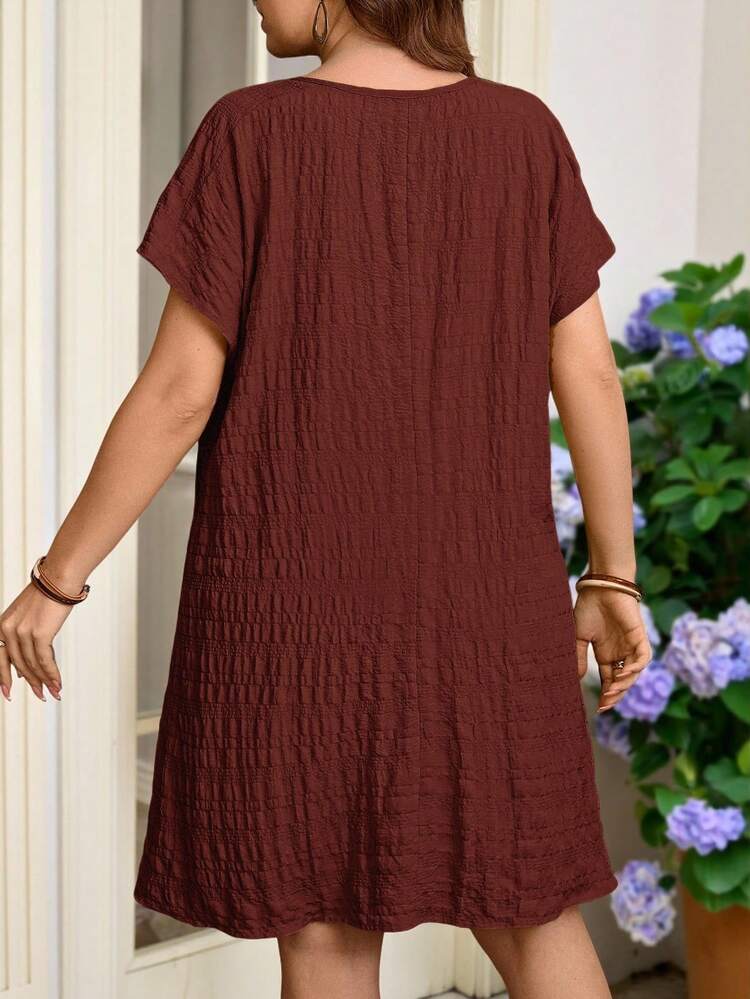 Rosumi Vestido casual de verano de talla grande de unicolor y textura - Color caoba - Añade 2
