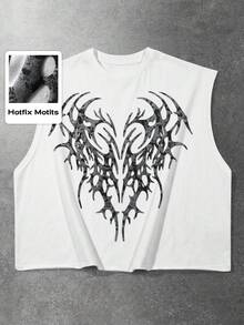 ROMWE MEN Street Life Áo vest nam ngắn tay cổ tròn in họa tiết Gothic - trắng - Xem 4