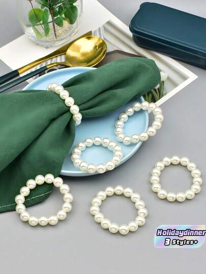 2/6/12-PCS Faux Pearl Napkin Rings Set - Elegant Shiny Beaded Table Decor For Weddings, Christmas & Banquets - Luxury Gold/Silver Metal Ring Napkin Holders For Holiday Dinners, Buffets & Party Table Settings - Vintage Style Dining Decor, Wedding Reception Essentials, Christmas Table Decorations