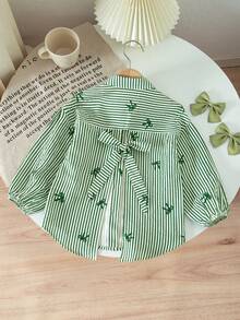 Emery Rose Kids Áo sơ mi thường ngày kẻ sọc dệt họa tiết nơ dành cho bé gái - màu xanh lá - Xem 2