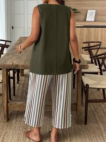 Weeklong Conjunto de 2 piezas de camisa sin mangas con cuello en V y dobladillo irregular talla grande talla para mujer y pantalones capri, para primavera/verano - Multicolor - Ver 2