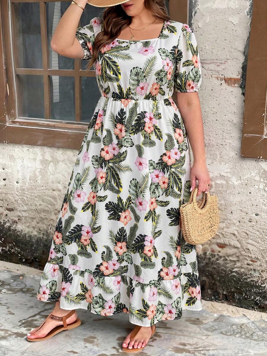 Reflora 大码女式印花褶皱休闲派对连衣裙