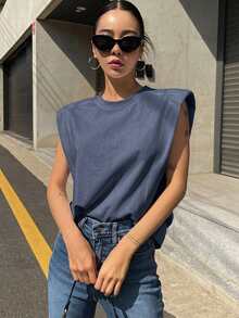 DAZY Summer Casual Solid Color Round Neck Loose Fit T-Shirt - Dusty Blue - View 4