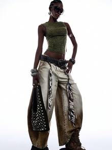 LYSMO Women's Cashew Pattern Sleeveless Crew Neck Fashion Top - Olive Green - View 6