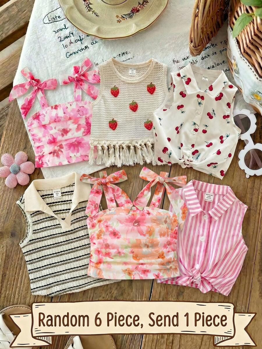 SHEIN 【随机6件,送1件】惊喜盒!!!!30%概率随机获得2件休闲背心、柔软夏季上衣、衬衫、夏季服装、短裤、背心、吊带背心、抹胸、束身衣、内衣、白色上衣、度假可爱上衣、少女无袖柔软上衣、夏季上衣、夏季短裤、背心。 - 彩色 - 查看 1
