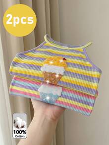 2pcs/Set Young Girl Knitted Striped Ice Cream Graphic Vest Top - Multicolor - View 5