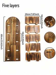 1pc Bohemian Multi-Layer Shelving Unit, Wave Shaped Floating Shelves, Wall Mounted Storage Rack, Candle Holder, Decorative Organizer For Bathroom, Living Room - Brown - View 16