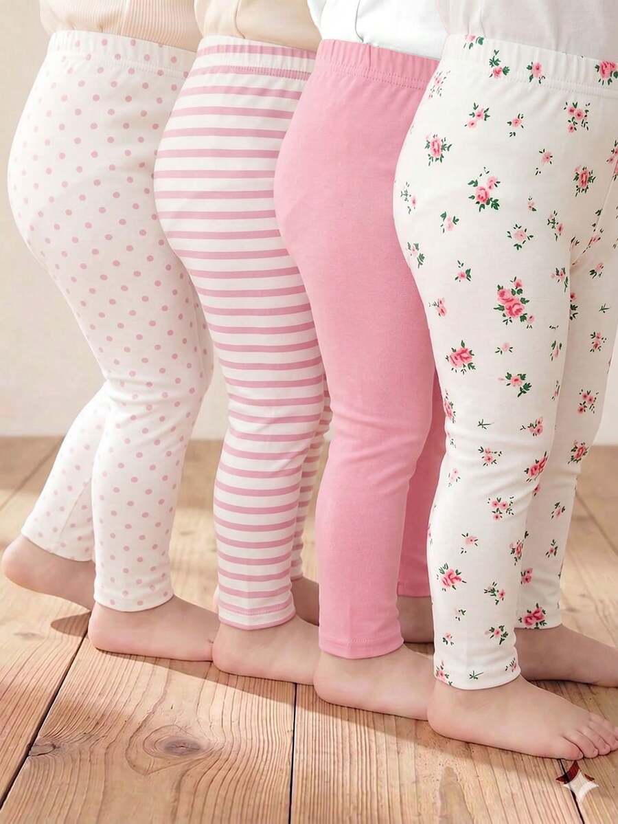Bộ 4 quần legging nữ kiểu dáng thường ngày, họa tiết hoa và màu trơn, phù hợp cho mọi mùa. - Nhiều màu - Xem 1