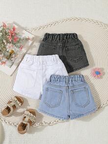 SHEIN Young Girl' Multi-Color All-Match Casual Loose Denim Shorts, Multi-Pack - Multicolor - View 2