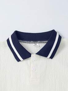 SHEIN Mirajuku 男童夏季休闲运动日常通勤撞色短袖Polo衫和短裤套装 - 藏蓝色 - 查看 3
