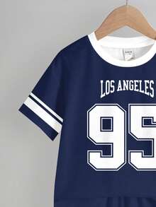 SHEIN 2pcs/Set Young Boy Casual Minimalist, College Style, American Retro, Classic Color Blocking, Number 95 Graphic Round Neck Short Sleeve T-Shirt And Shorts, Suitable For Summer, Suitable For Street Photography, Daily Wear, Outings, Home, Vacation, Spring & Summer Fashion, Summer Outfits, Easy Comfort, Layers For Kids, Stylish Kids, Casual Wear, Kids Graphic T-Shirts, Back To School, Spring & Summer Clothes, Homecoming - Multicolor - View 4