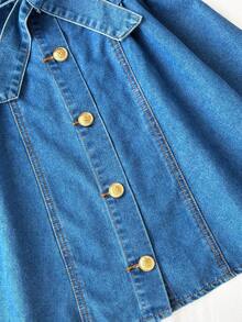 SHEIN Comfortcana Đầm denim nữ mùa hè kiểu dáng thường ngày, cài cúc phía trước, không tay. - Rửa trung bình - Xem 4