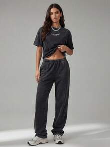 SHEIN Tall Trang phục nữ phương Tây, áo thun và quần tây kiểu dáng thường ngày, hoàn hảo cho các lễ hội âm nhạc. - Xám - Xem 5