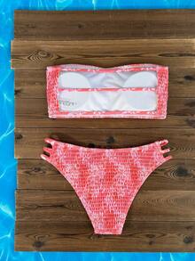 Swim Mod Bộ bikini gợi cảm hở lưng, không dây vai, họa tiết hoa nhí, dành cho nữ, mùa Xuân/Hè 2026, họa tiết hoa ngẫu nhiên trên nền trắng, kiểu dáng cắt cao bên hông. - Nhiều màu - Xem 5