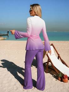 Swim Shayni 26SS 夏季海滩度假女士保守粉紫渐变长袖喇叭裤布基尼套装 - 彩色 - 查看 2