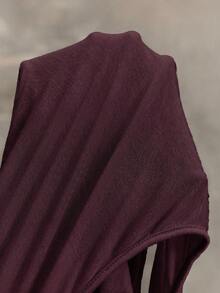 ROMWE Grunge Punk Y2K Millennium Retro Apocalyptic Wasteland Style Hooded Plunging Neckline High Slit Dress - Burgundy - View 4