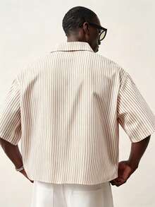 STYNVO Men's Fashionable Versatile Striped Coconut Tree Print Single-Breasted Short Sleeve Shirt - Multicolor - View 2