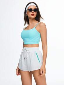 WanderVale Quần short nữ kiểu dáng thường ngày, phối màu tương phản, có khóa kéo. - trắng - Xem 7