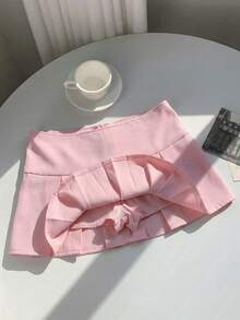 Falda plisada con detalle de cintura ancha y pliegues para el verano - Rosa coral - Ver 6