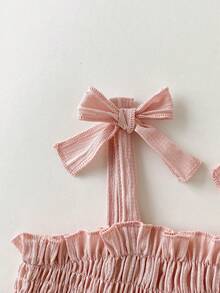 SHEIN Girls' Sleeveless Apricot Pleated Dress With 3D Floral Design, Elegant Princess Style Suitable For Casual, Vacation And Party Occasions - Pink - View 7