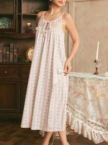 Côtesoire Southern France Romantic Striped Floral Lace Camisole Nightgown For Women - Multicolor - View 6