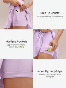 GLOWMODE Váy tennis xếp ly siêu nhẹ FeatherFit™-Air Sunny Rally thấm hút mồ hôi, chống nắng, có quần short tích hợp và túi bên hông, thích hợp cho tennis, golf, pickleball và mặc hàng ngày. - Màu tím - Xem 3